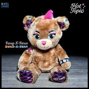 Build A Bear Hot Topic Furry N Fierce Bear Pink Mohawk Tattooed 17” Plush Collab